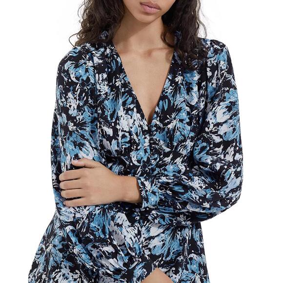 The Kooples Firework Silk Mini Dress Size 1 (US S) Blue Black Floral NWT - Picture 3 of 8